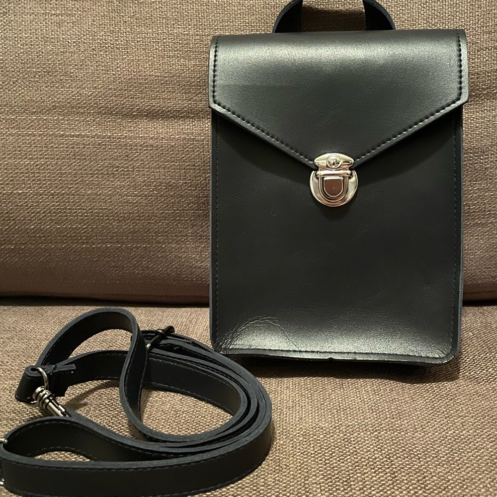Faux Leather Dark Blue Bag with detachable strap